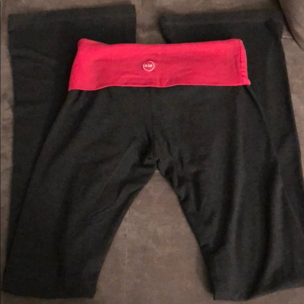 Gray and hot pink fold-over bootcut leggings